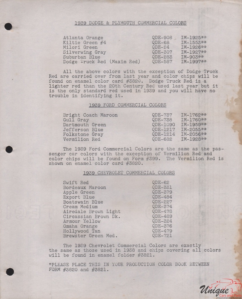 1939 GM Truck And Commercial Paint Charts PPG 3